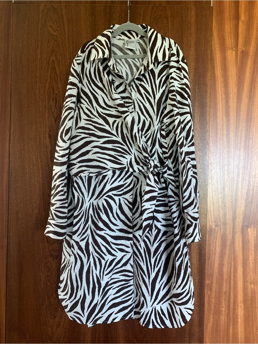 Finley Zebra-Print Long Sleeve Wrap Dress in Brown and White
